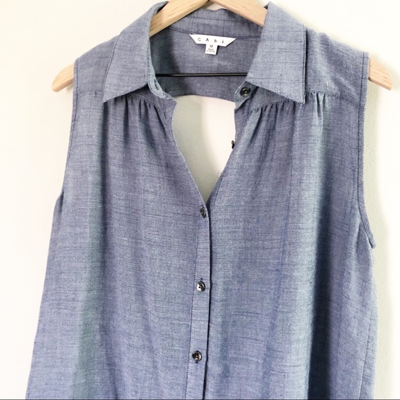 CAbi Chambray Button Down High Low Drape Top Sz M - Picture 3 of 4